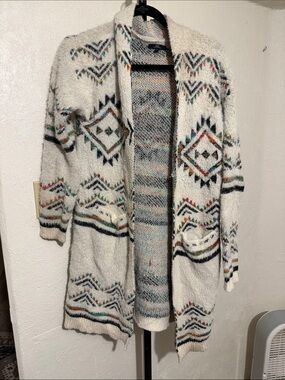 My Michelle Ivory Open-Front Geometric Knit Cardigan